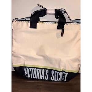 Victorias Secret 2-in-1 Canvas Tote Bag Set Cream Black Nautical Print NWT